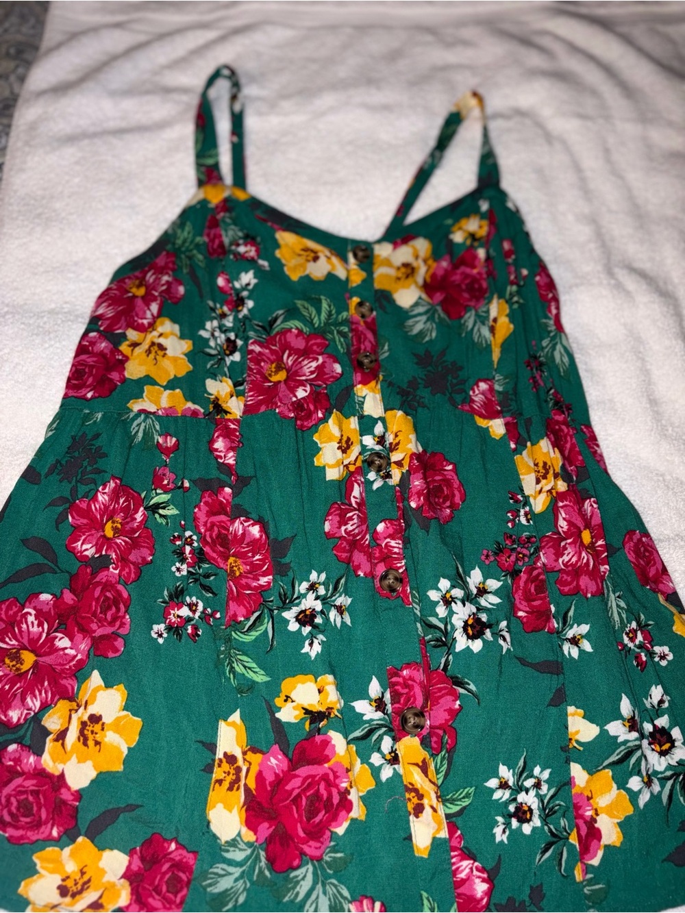 torrid Teal Floral Button-Front Cami with Pink and Yellow Blooms